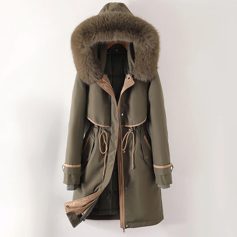 Leanna - Women's Hooded Parka with Faux Fur Trim and Drawstring Waist