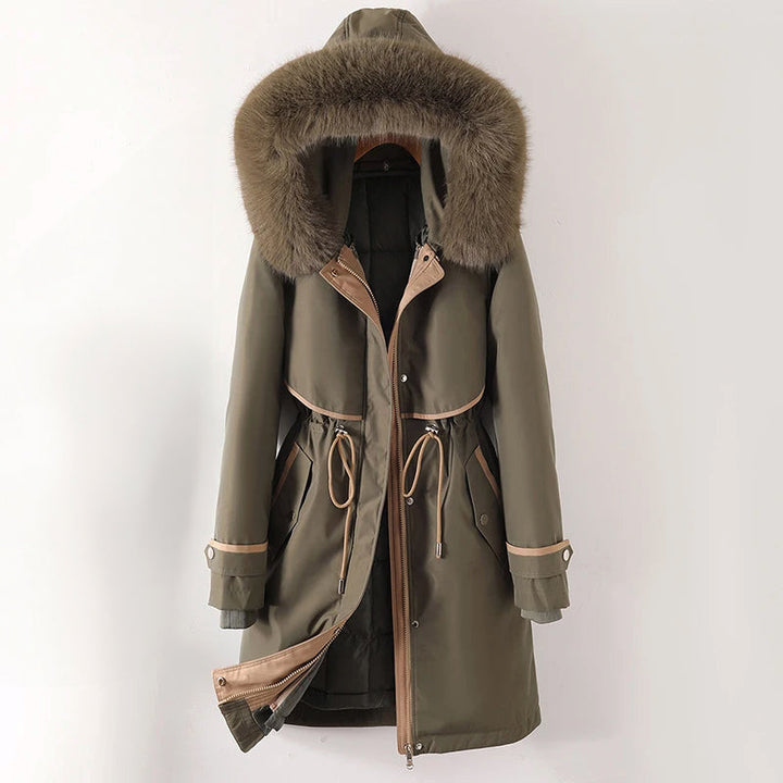 Leanna - Women's Hooded Parka with Faux Fur Trim and Drawstring Waist