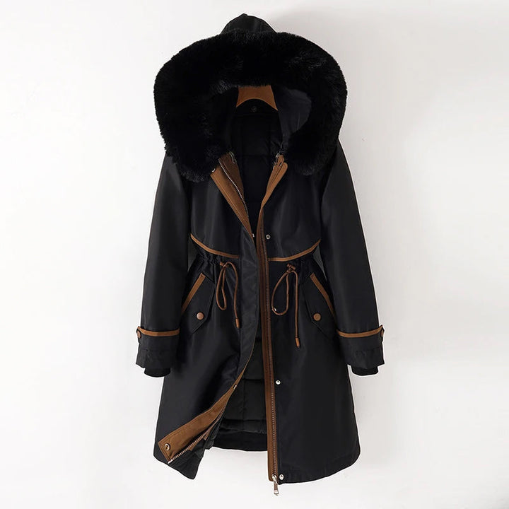 Leanna - Women's Hooded Parka with Faux Fur Trim and Drawstring Waist