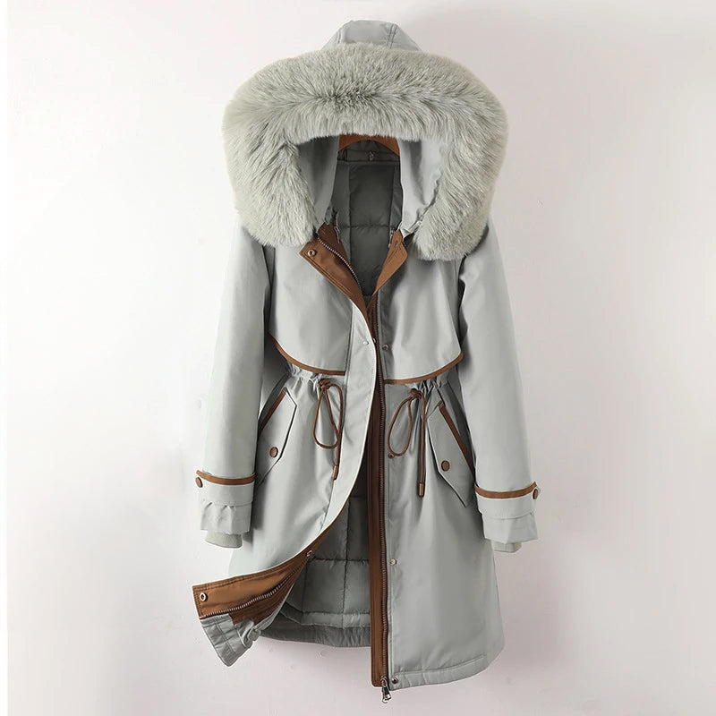 Leanna - Women's Hooded Parka with Faux Fur Trim and Drawstring Waist