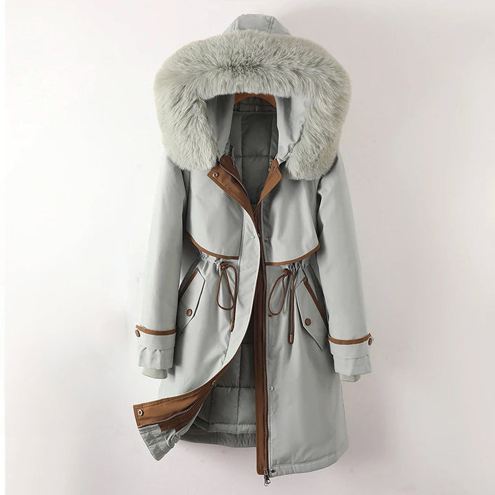 Leanna - Women's Hooded Parka with Faux Fur Trim and Drawstring Waist