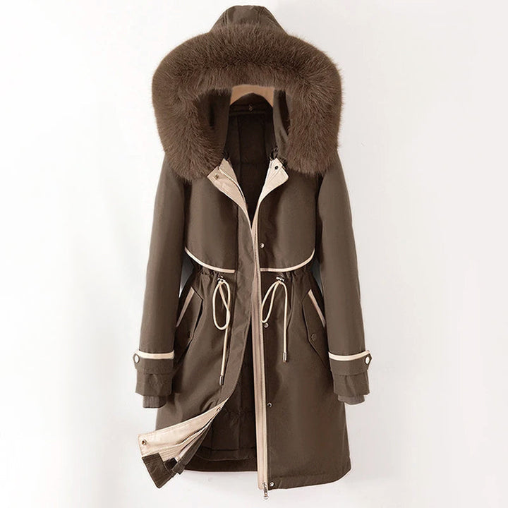 Leanna - Women's Hooded Parka with Faux Fur Trim and Drawstring Waist