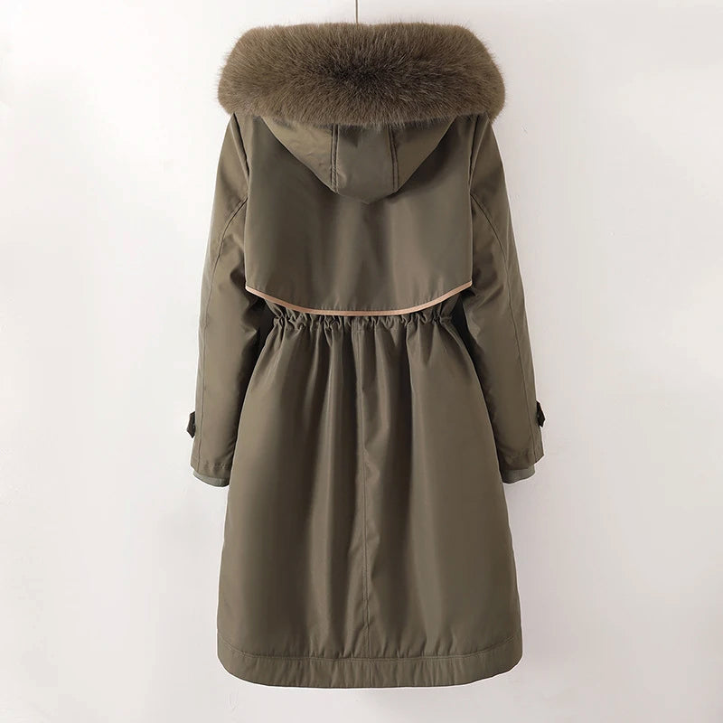 Leanna - Women's Hooded Parka with Faux Fur Trim and Drawstring Waist