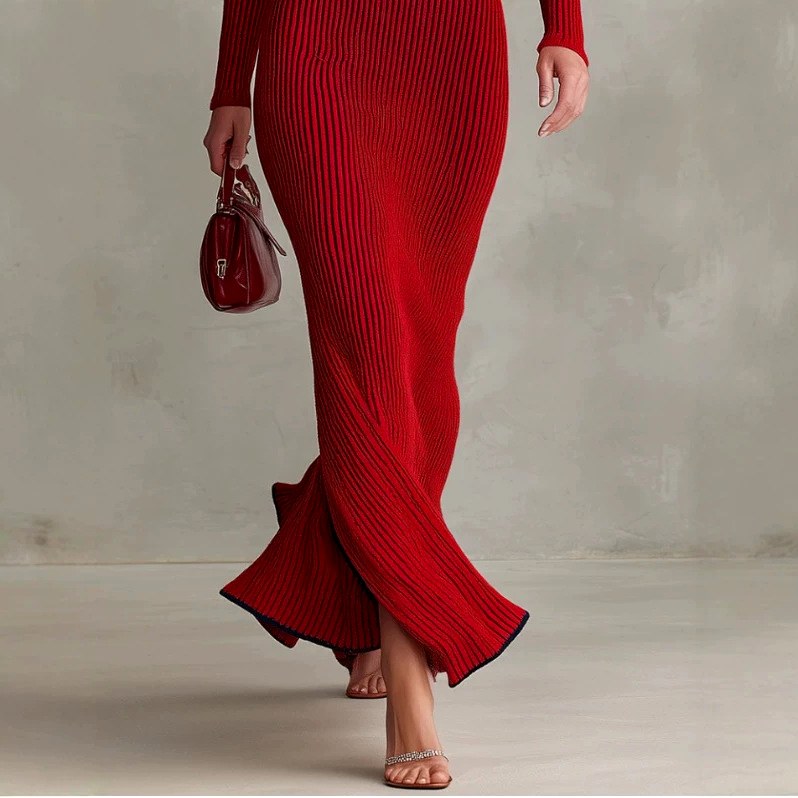 Leanne - Women's Ribbed V-Neck Button-Front Knit Dress 3