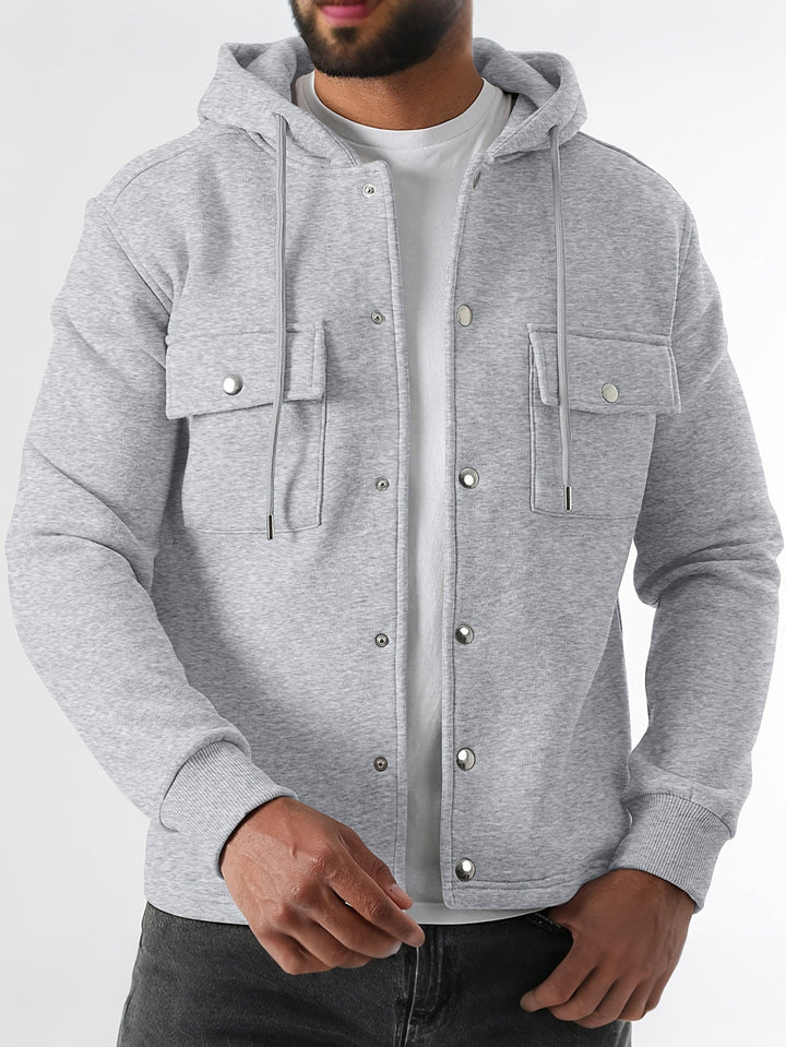Leif - Men's Button-Front Hooded Jacket with Cargo Pockets