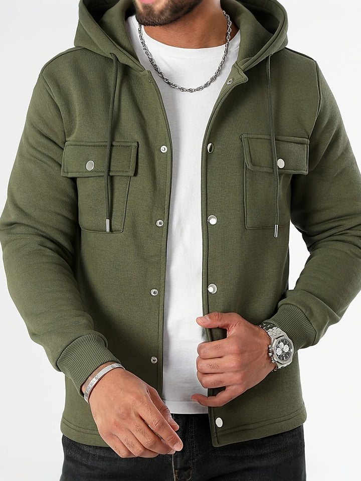 Leif - Men's Button-Front Hooded Jacket with Cargo Pockets