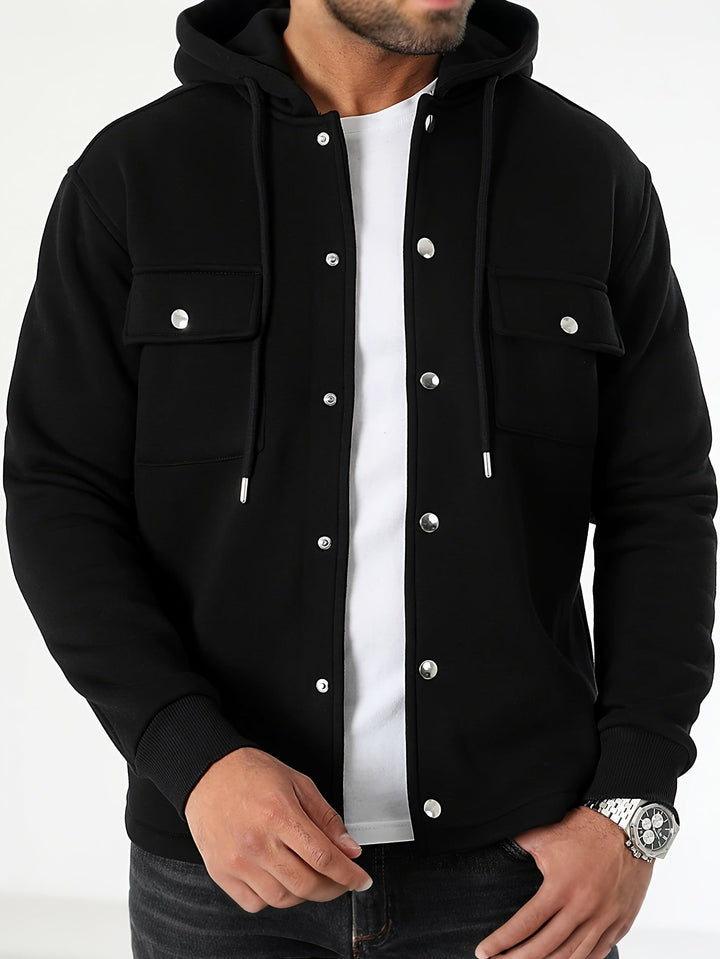 Leif - Men's Button-Front Hooded Jacket with Cargo Pockets