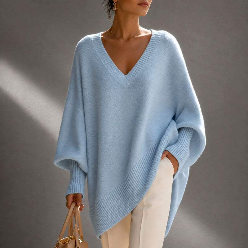 Lena - Women's V-Neck Batwing Oversized Sweater 2