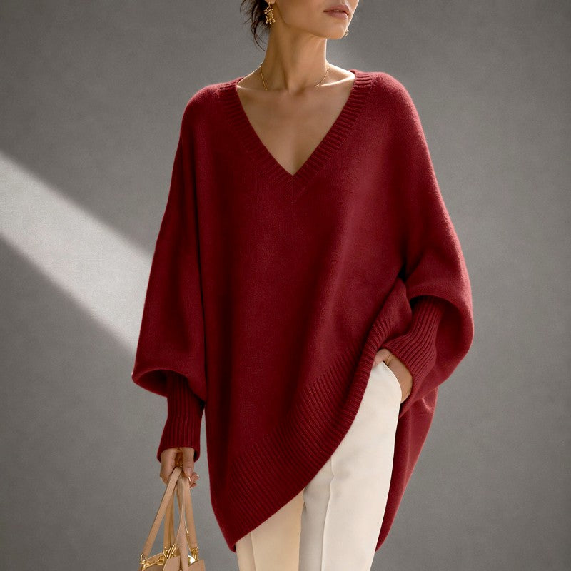 Lena - Women's V-Neck Batwing Oversized Sweater 3