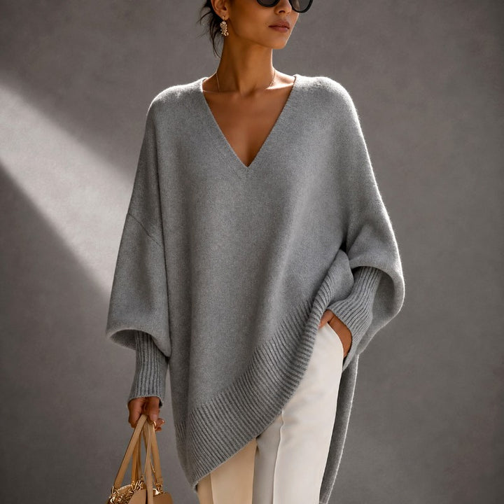 Lena - Women's V-Neck Batwing Oversized Sweater 4
