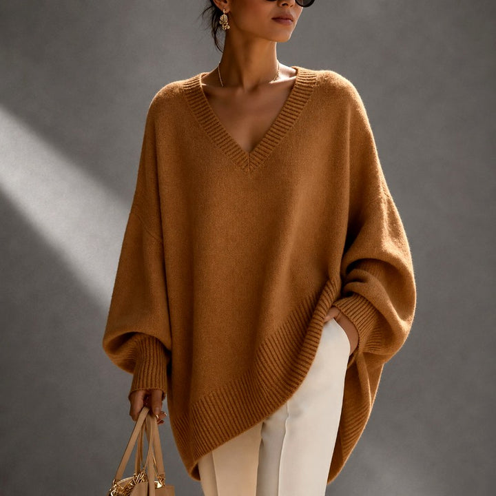 Lena - Women's V-Neck Batwing Oversized Sweater 5