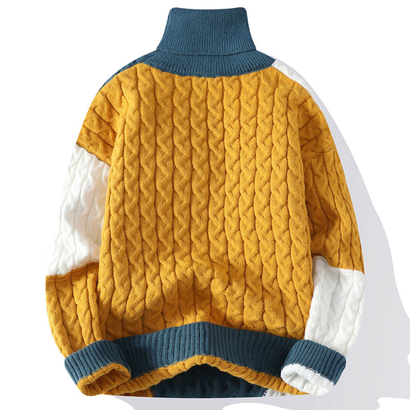 Lenard - Men's Patchwork Cable-Knit Turtleneck Sweater