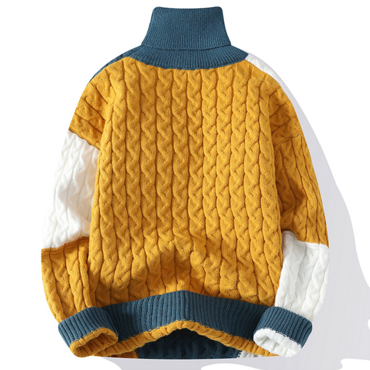 Lenard - Men's Patchwork Cable-Knit Turtleneck Sweater