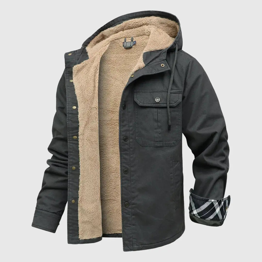 Lennon - Men's Sherpa-Lined Denim Jacket with Hood