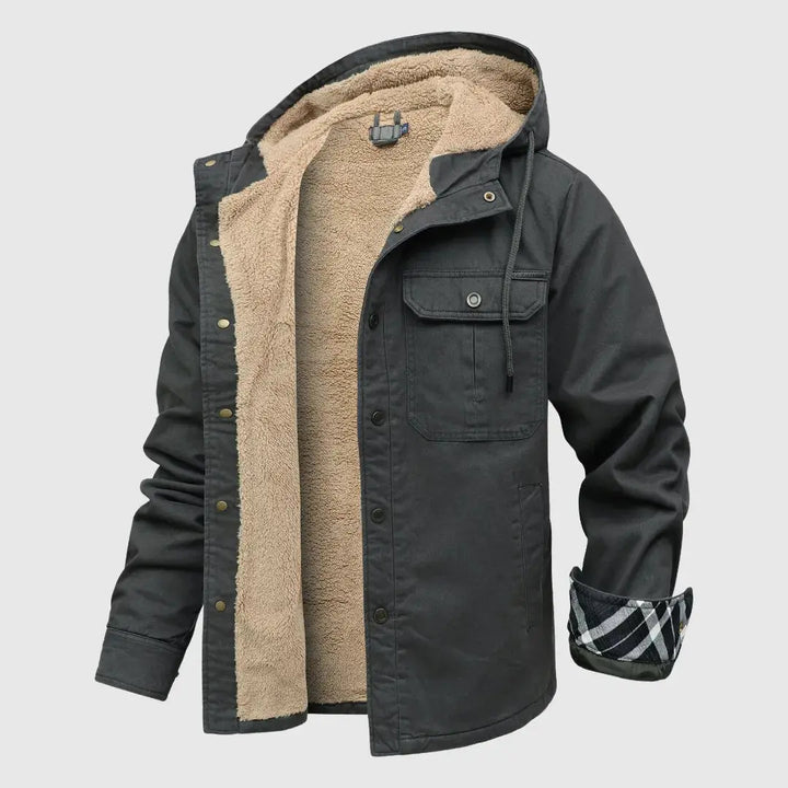Lennon - Men's Sherpa-Lined Denim Jacket with Hood