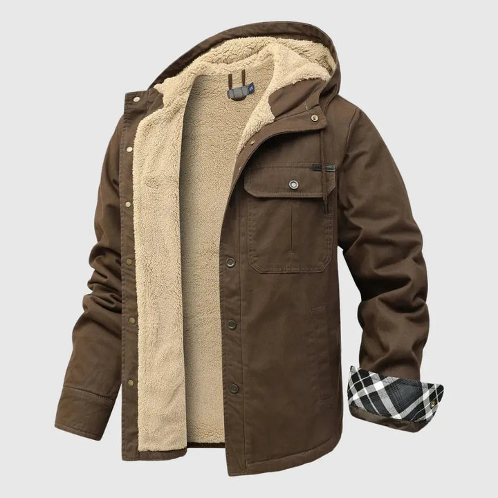 Lennon - Men's Sherpa-Lined Denim Jacket with Hood
