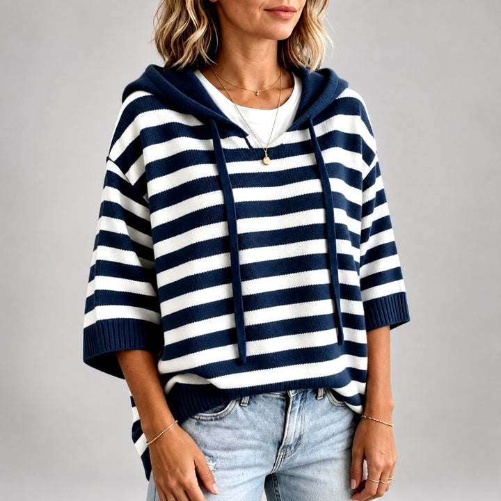 Lenore - Women's Striped Hooded Oversized Knit Sweater 1