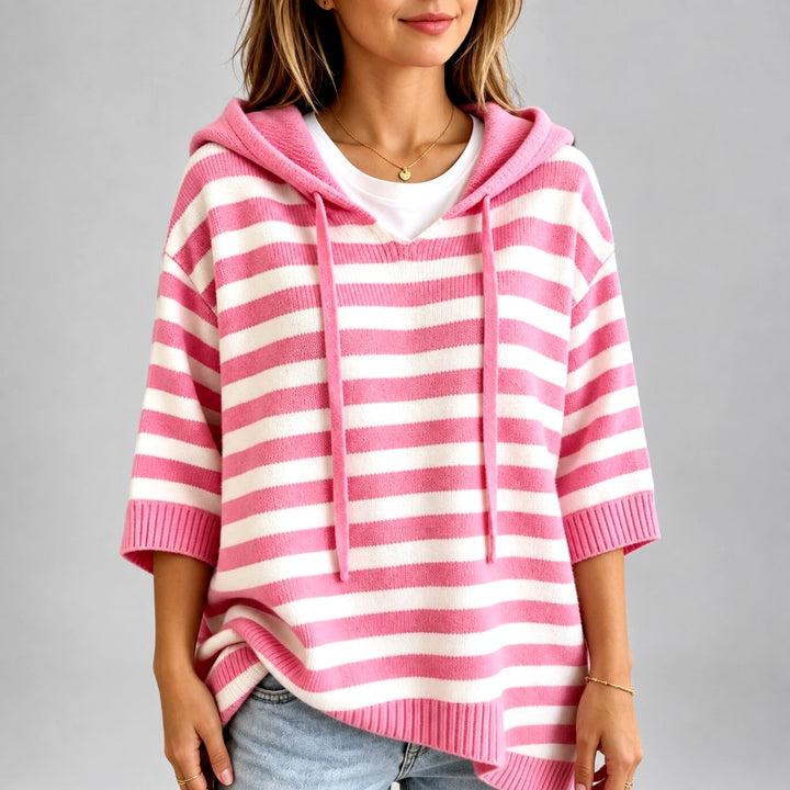 Lenore - Women's Striped Hooded Oversized Knit Sweater 2