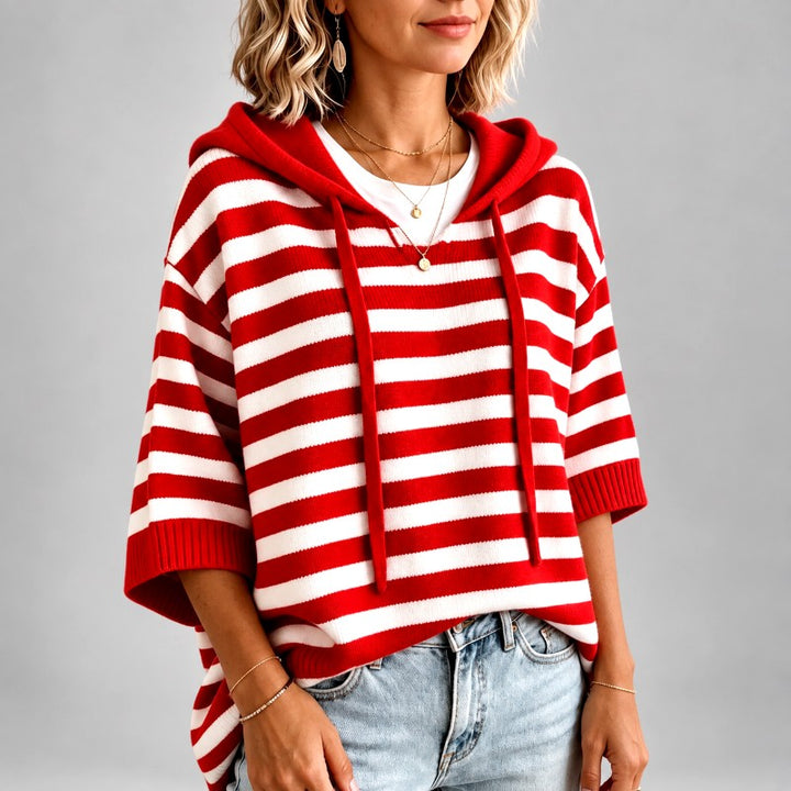 Lenore - Women's Striped Hooded Oversized Knit Sweater 3