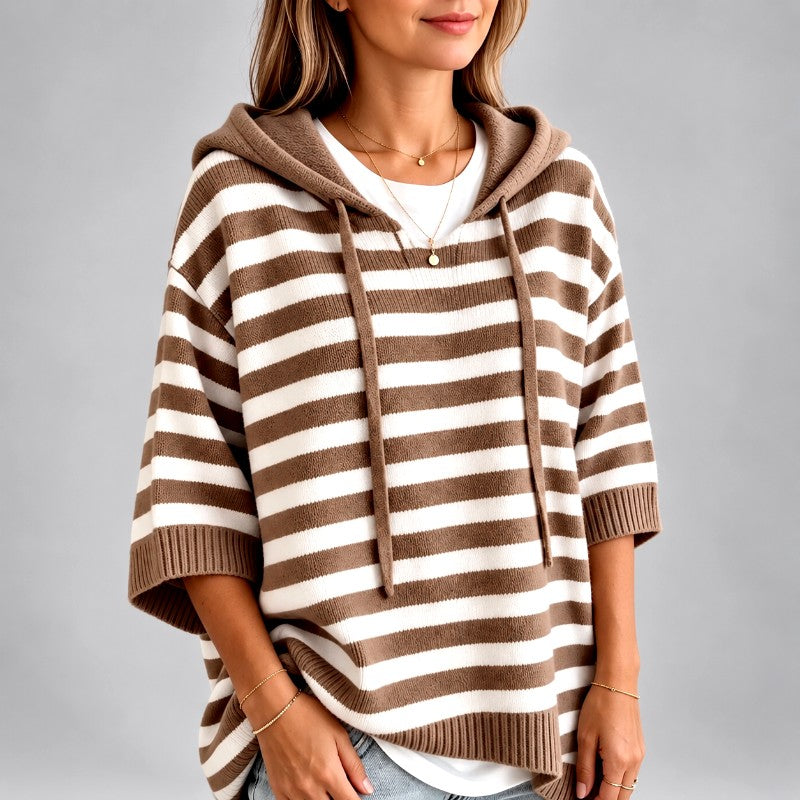 Lenore - Women's Striped Hooded Oversized Knit Sweater 4