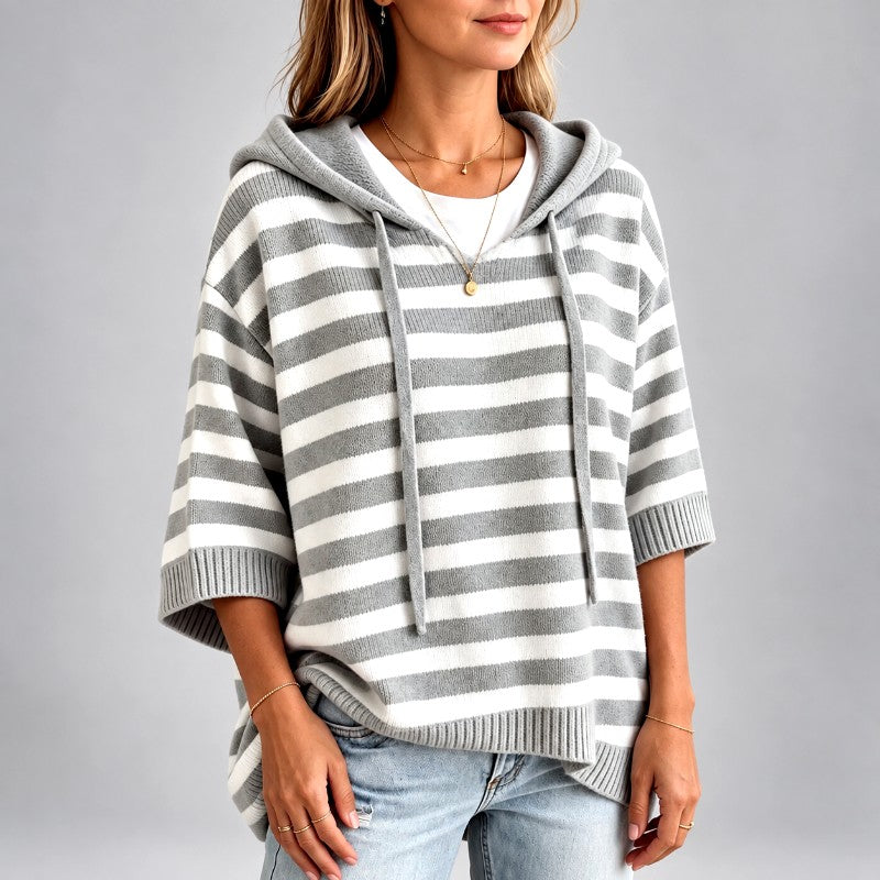 Lenore - Women's Striped Hooded Oversized Knit Sweater 5