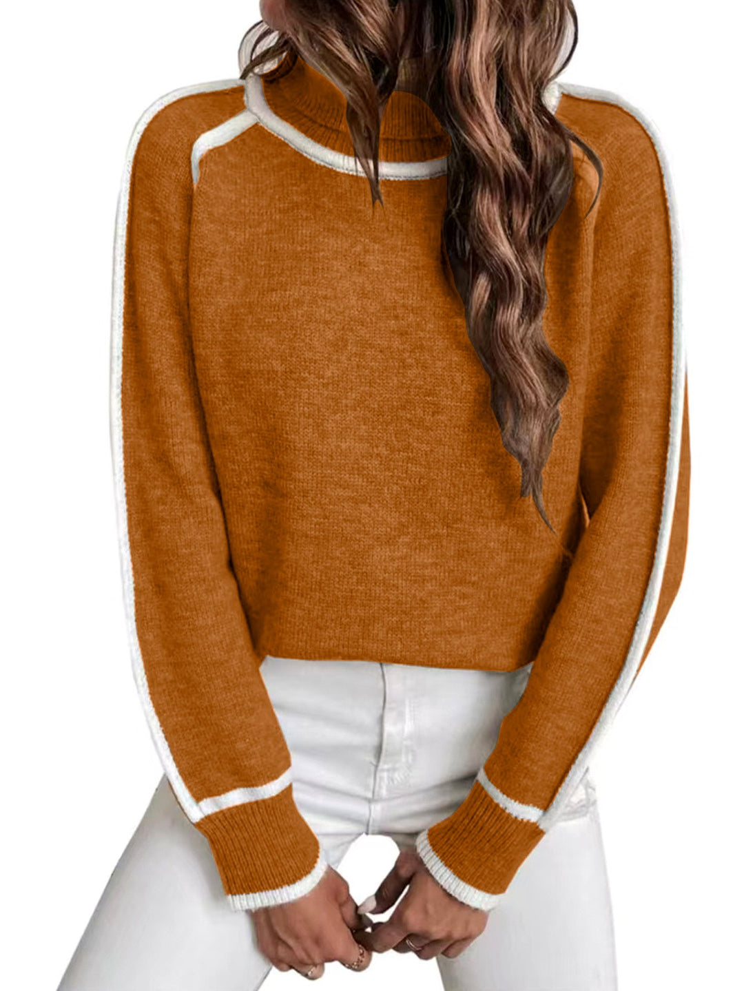Lexi - Women's Contrast Trim Crew Neck Knit Sweater 5