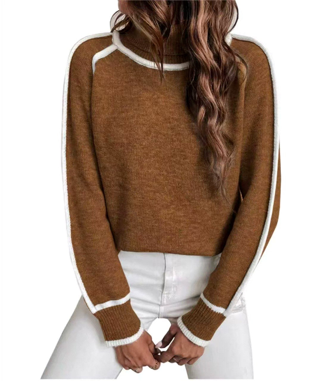 Lexi - Women's Contrast Trim Crew Neck Knit Sweater 6