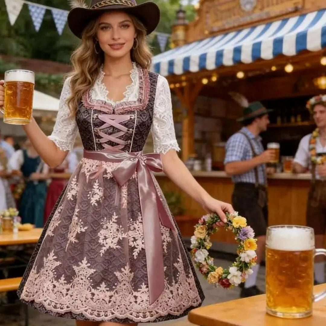Liesel - Women's Lace-Up Corset Dirndl Dress with Lace Blouse