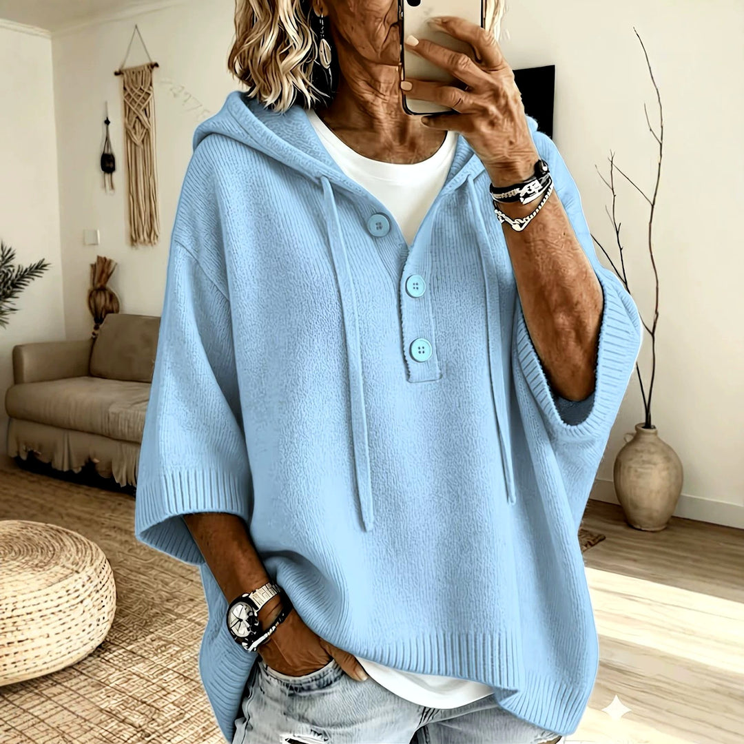 Lillian - Women's Hooded Three-Quarter Sleeve Poncho Sweater 1