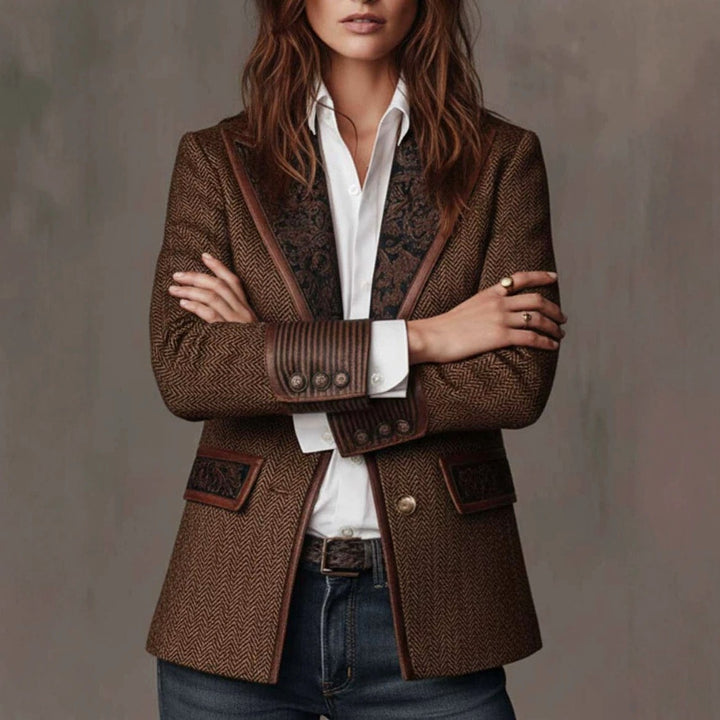 Lola - Women's Herringbone Paisley Lapel Tailored Blazer 2