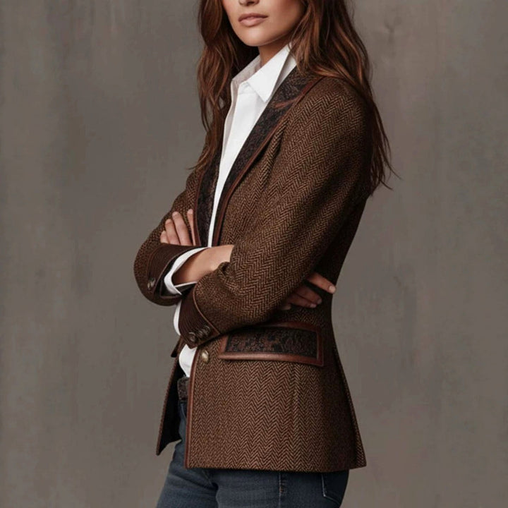 Lola - Women's Herringbone Paisley Lapel Tailored Blazer 3