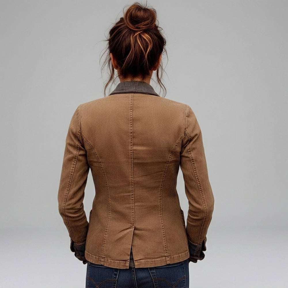 Lorelai - Women's Retro Denim Lapel Button-Front Blazer 4