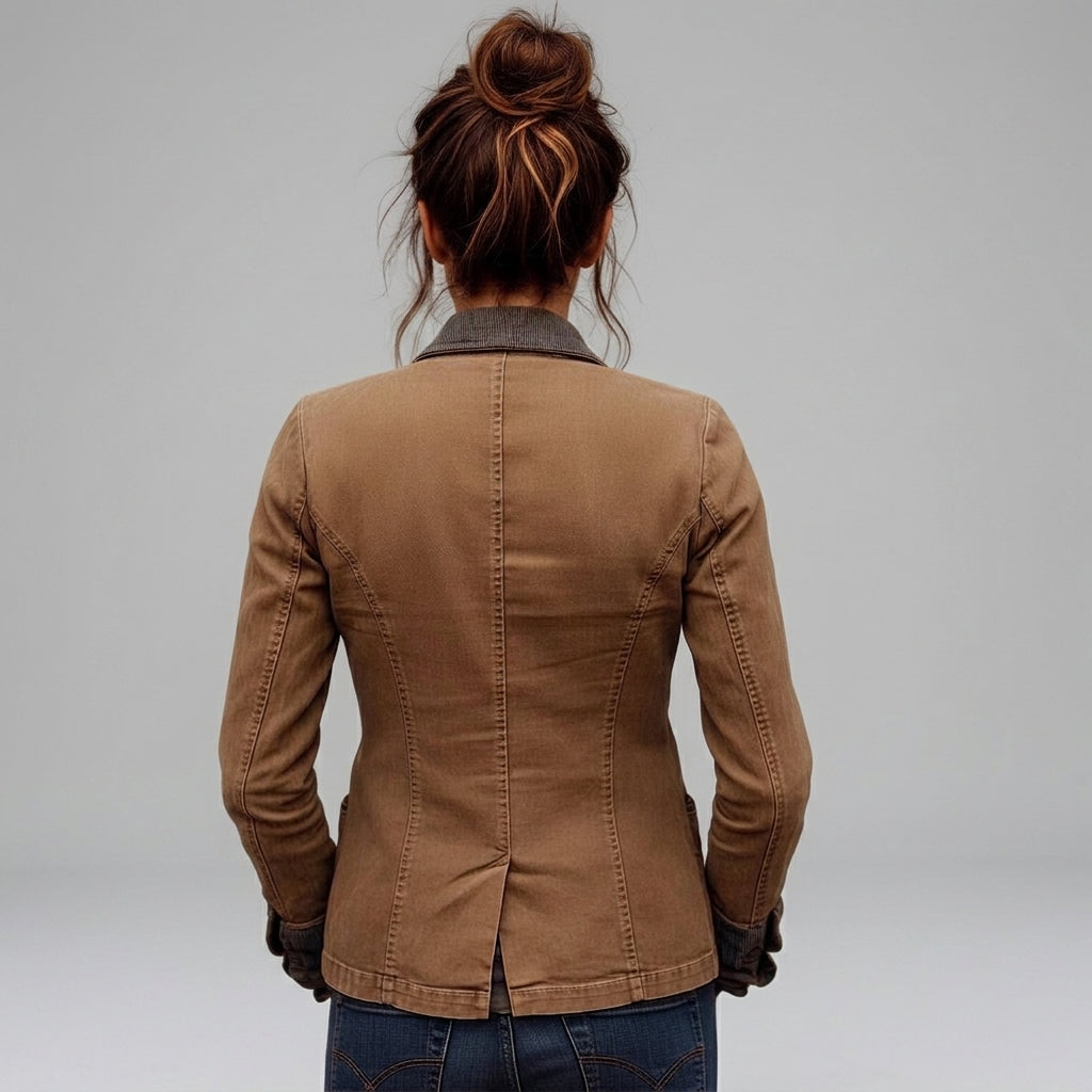 Lorelai - Women's Retro Denim Lapel Button-Front Blazer 4