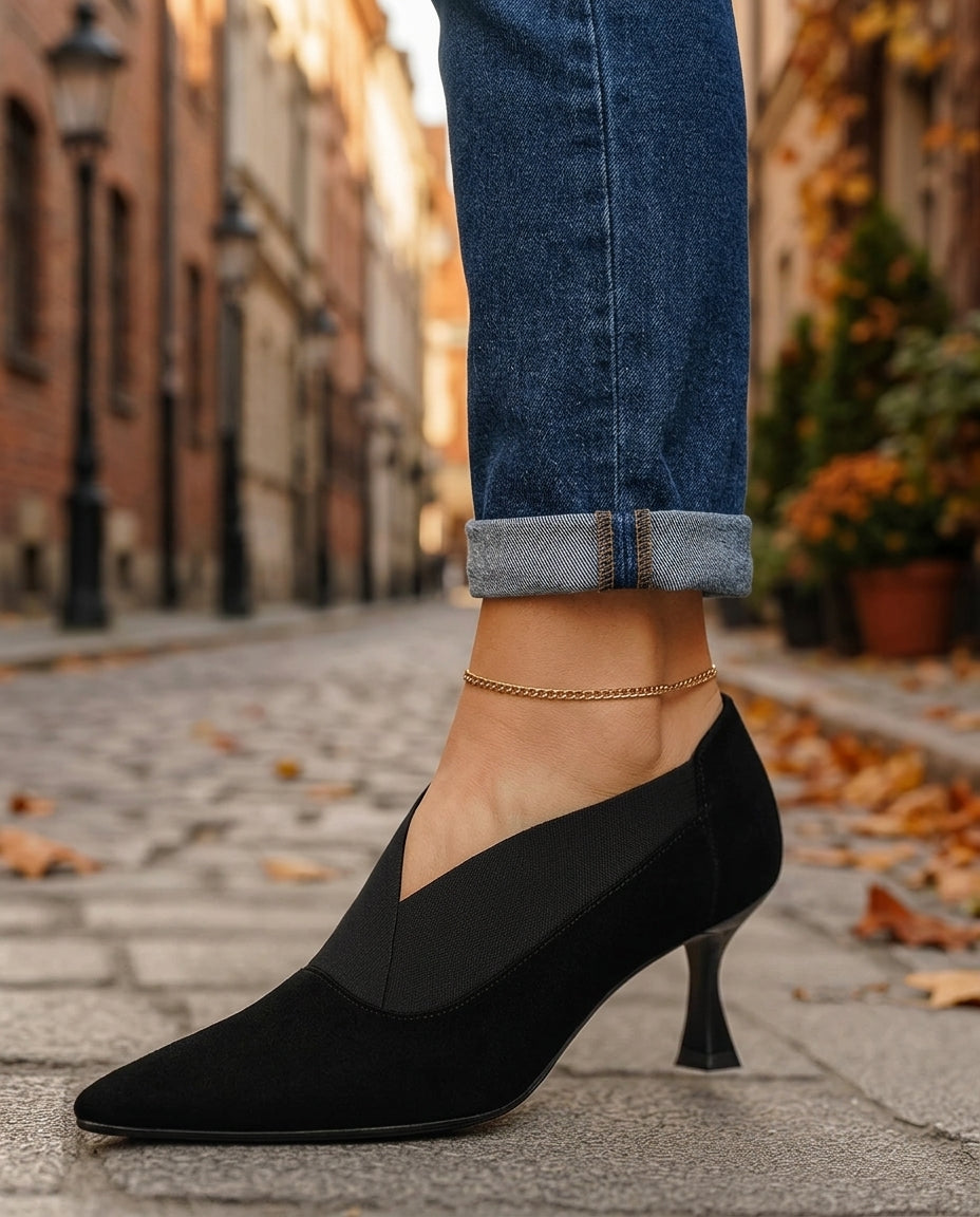 Lorelei - Women's Suede V-Gore Slip-On Kitten Heels