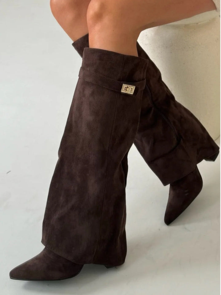 Loretta - Women's Wide-Cuff Buckle Knee-High Boots