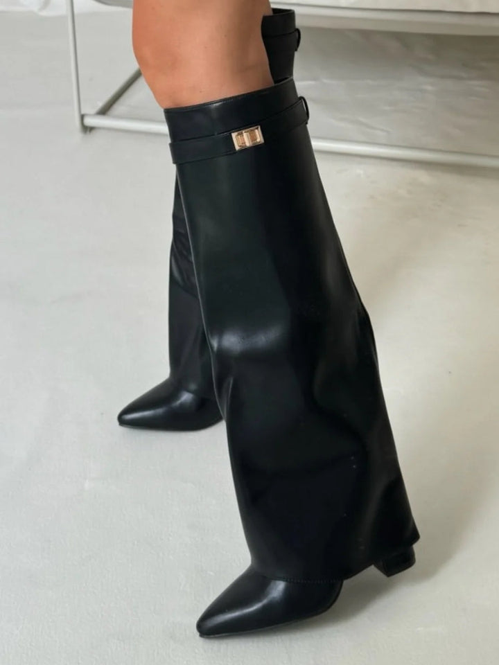 Loretta - Women's Wide-Cuff Buckle Knee-High Boots