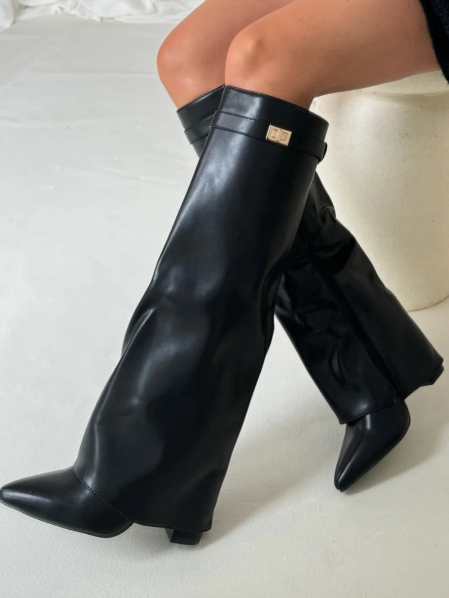 Loretta - Women's Wide-Cuff Buckle Knee-High Boots