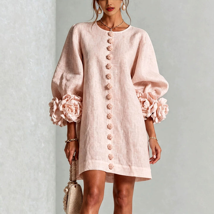 Lotta - Women's Floral Appliqué Puff Sleeve Mini Dress 1