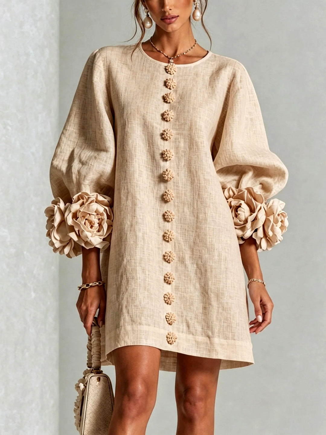 Lotta - Women's Floral Appliqué Puff Sleeve Mini Dress 3