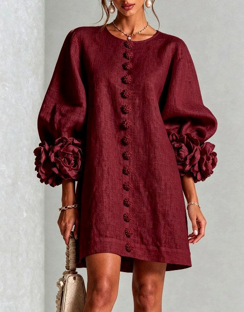 Lotta - Women's Floral Appliqué Puff Sleeve Mini Dress 5