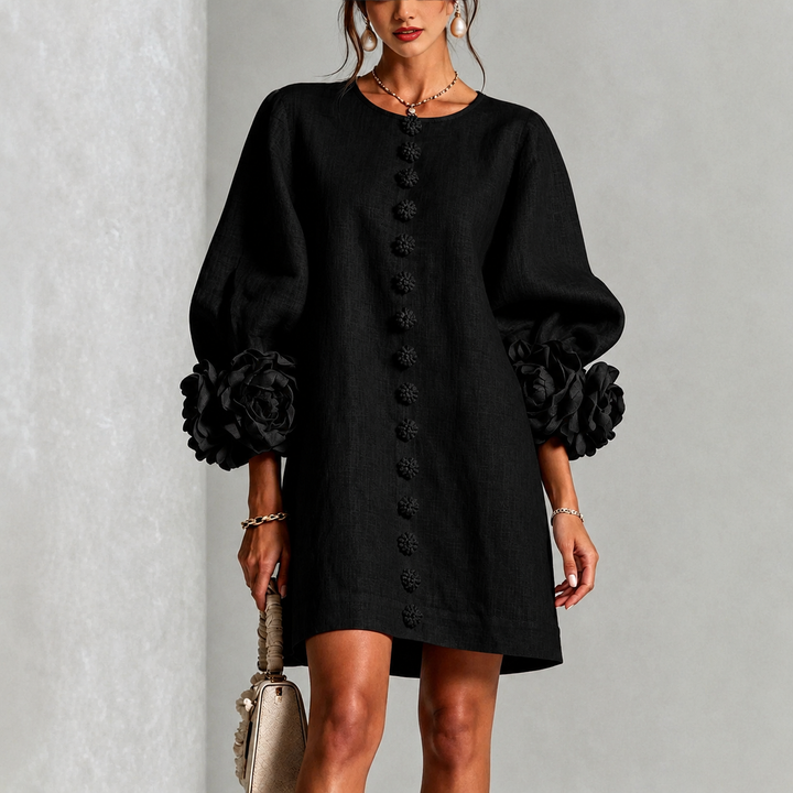 Lotta - Women's Floral Appliqué Puff Sleeve Mini Dress