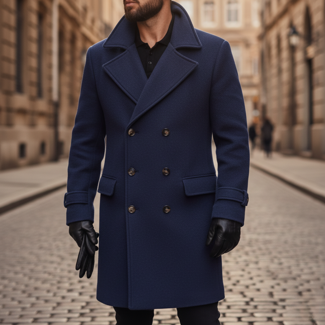 Lucas - Men's Double-Breasted Wool Blend Coat with Notch Lapels