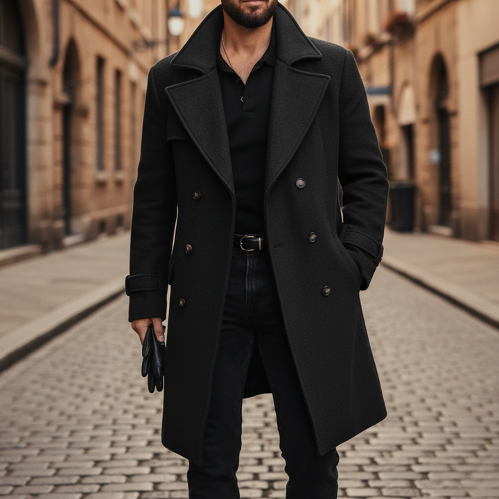 Lucas - Men's Double-Breasted Wool Blend Coat with Notch Lapels