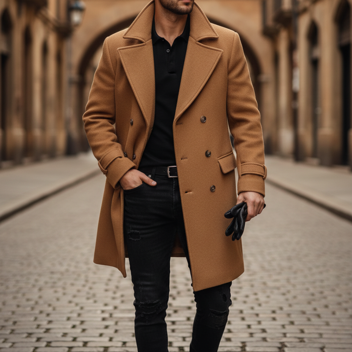 Lucas - Men's Double-Breasted Wool Blend Coat with Notch Lapels