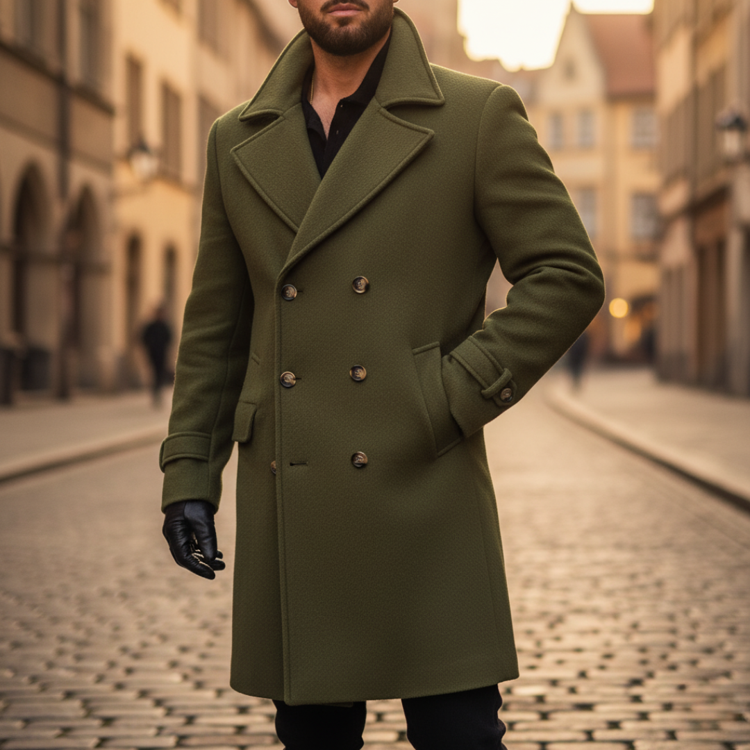 Lucas - Men's Double-Breasted Wool Blend Coat with Notch Lapels