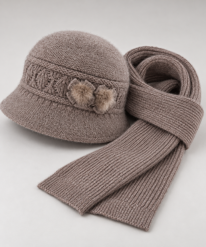 Lucienne - Women's Fleece-Lined Cloche Hat and Scarf Set 