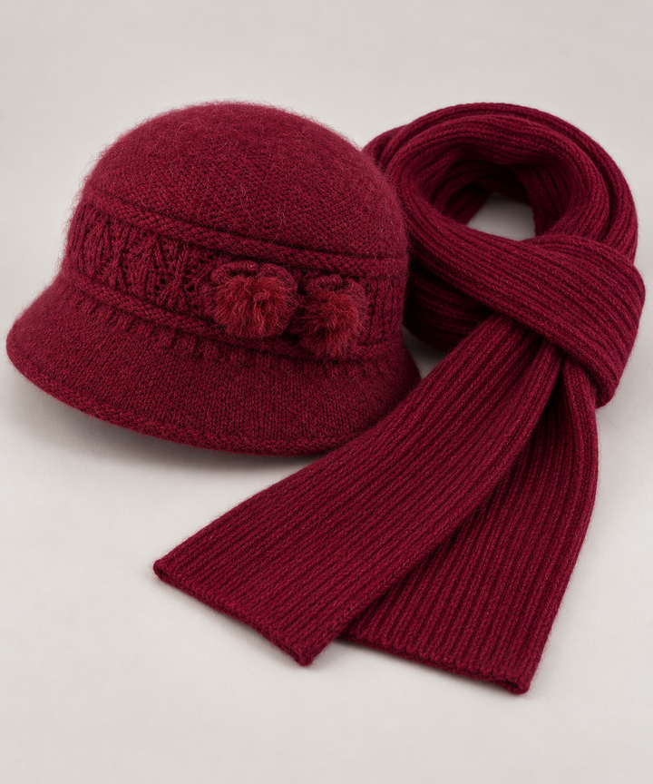 Lucienne - Women's Fleece-Lined Cloche Hat and Scarf Set 