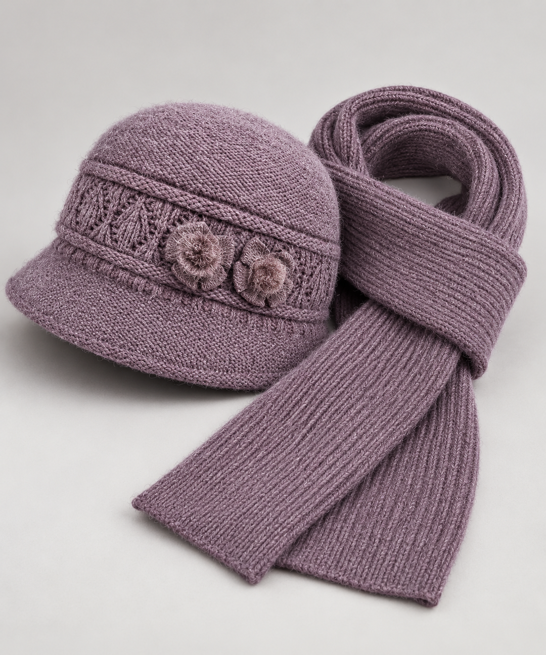 Lucienne - Women's Fleece-Lined Cloche Hat and Scarf Set 