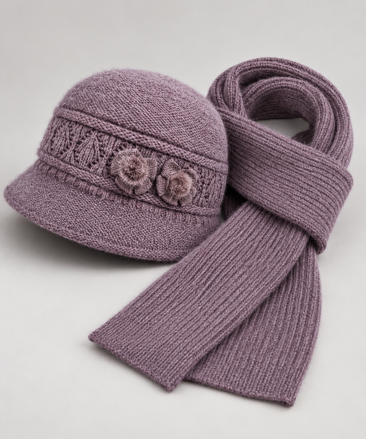 Lucienne - Women's Fleece-Lined Cloche Hat and Scarf Set 