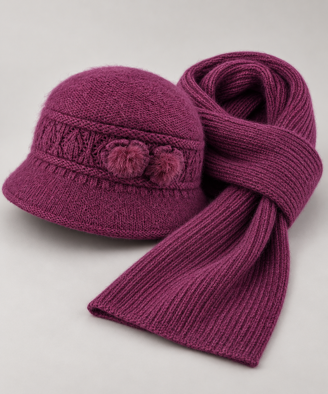 Lucienne - Women's Fleece-Lined Cloche Hat and Scarf Set 